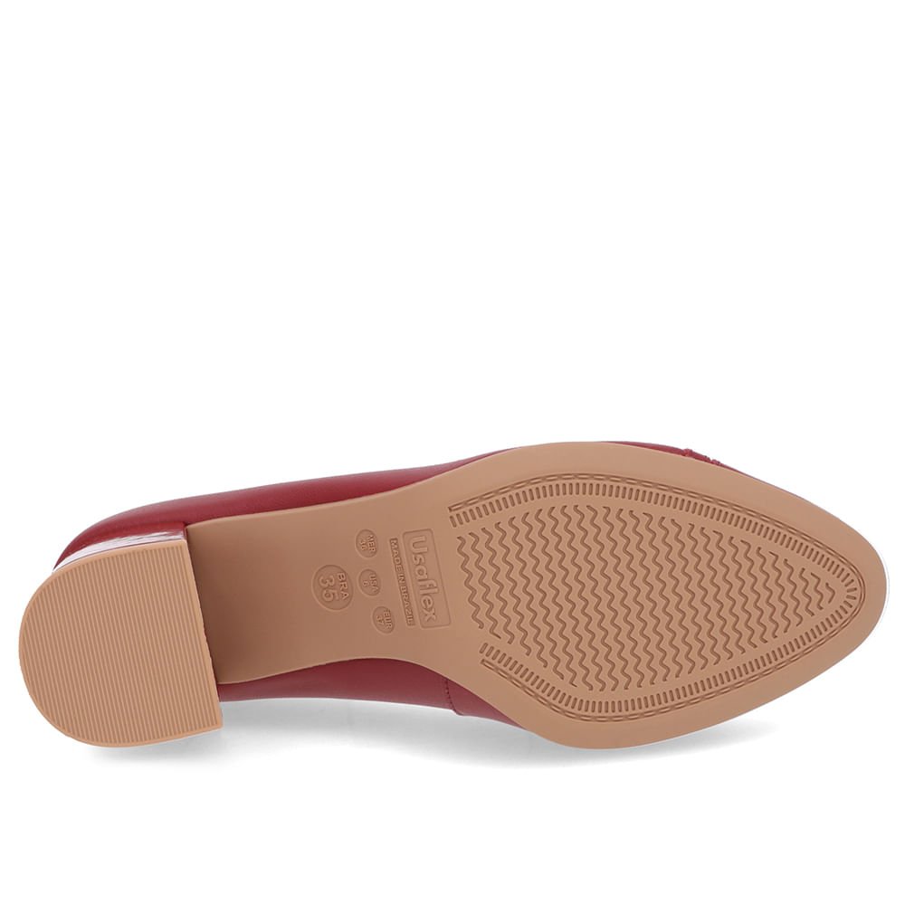 Scarpin Salto Bloco Couro Vermelho Detalhe Verniz Vermelho 5