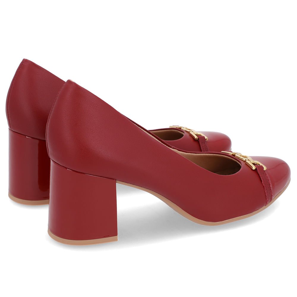 Scarpin Salto Bloco Couro Vermelho Detalhe Verniz Vermelho 3