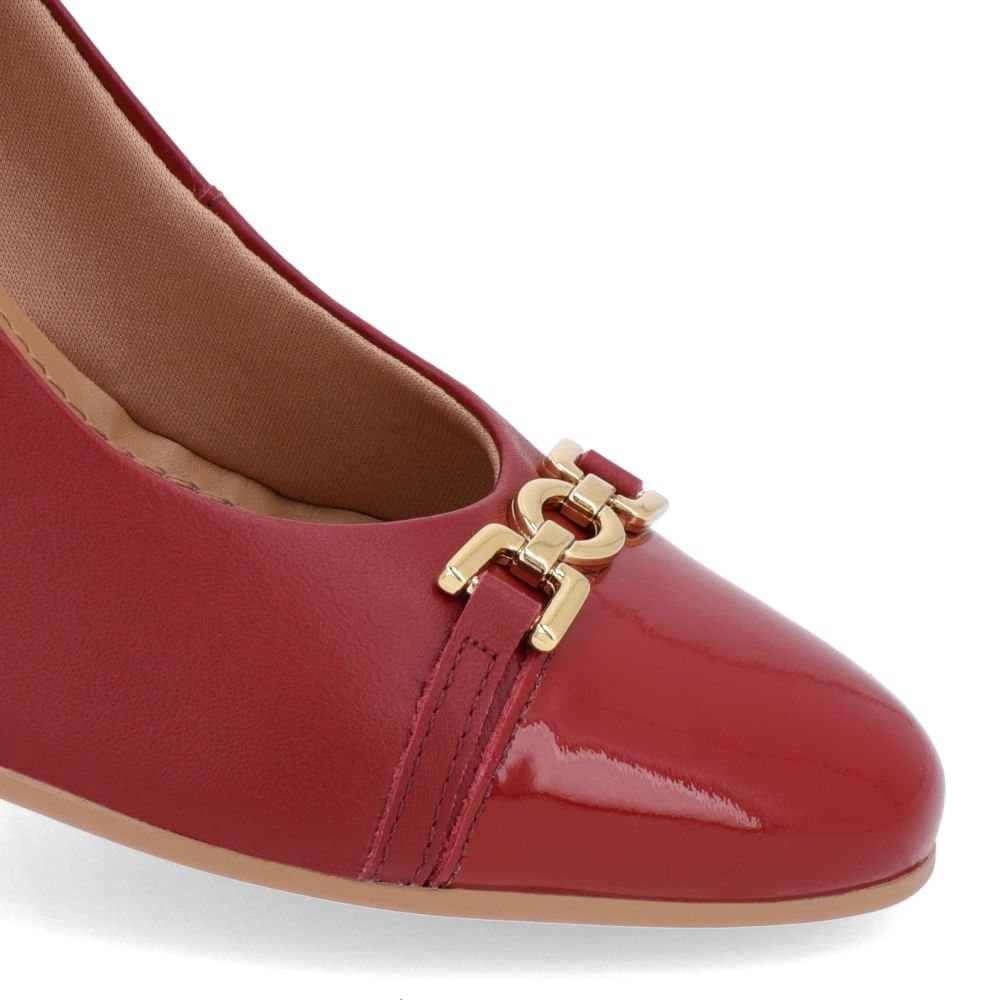 Scarpin Salto Bloco Couro Vermelho Detalhe Verniz Vermelho 4
