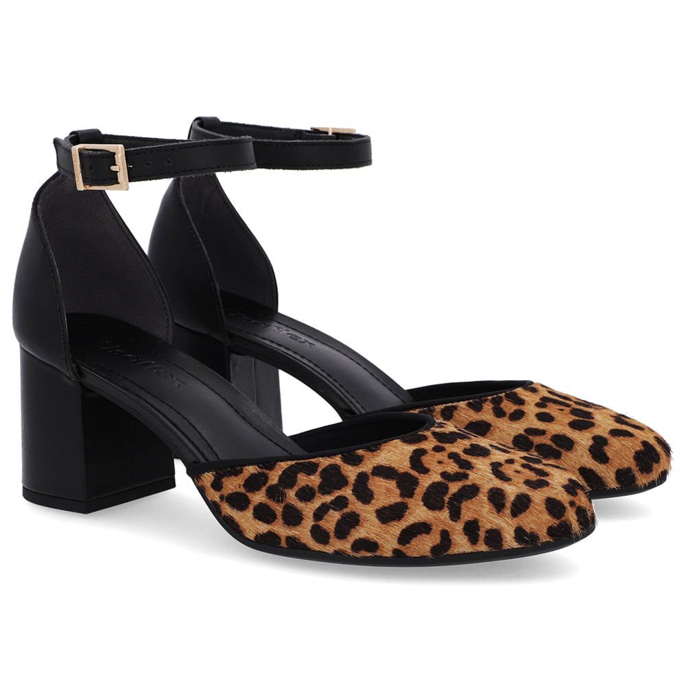 Sapato Boneca Salto Bloco Pelo Animal Print Marrom 2