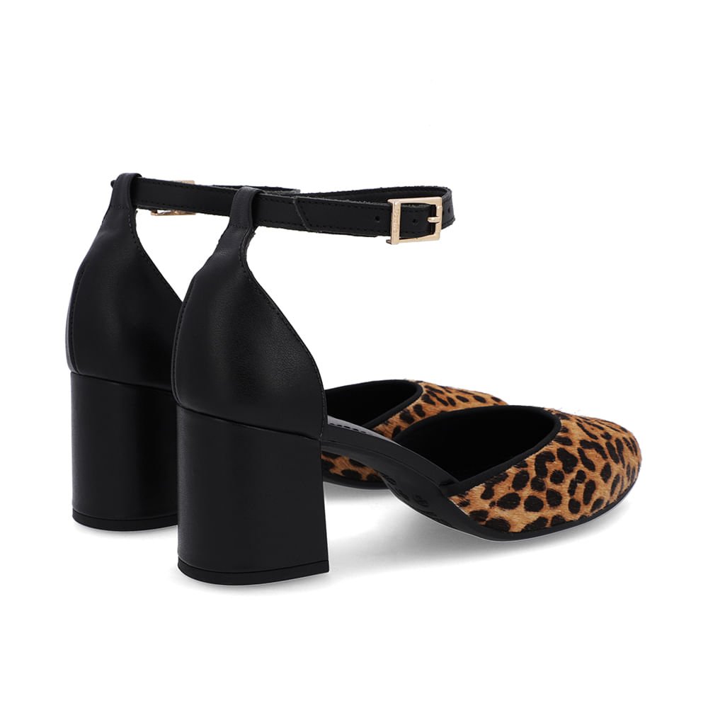Sapato Boneca Salto Bloco Pelo Animal Print Marrom 3