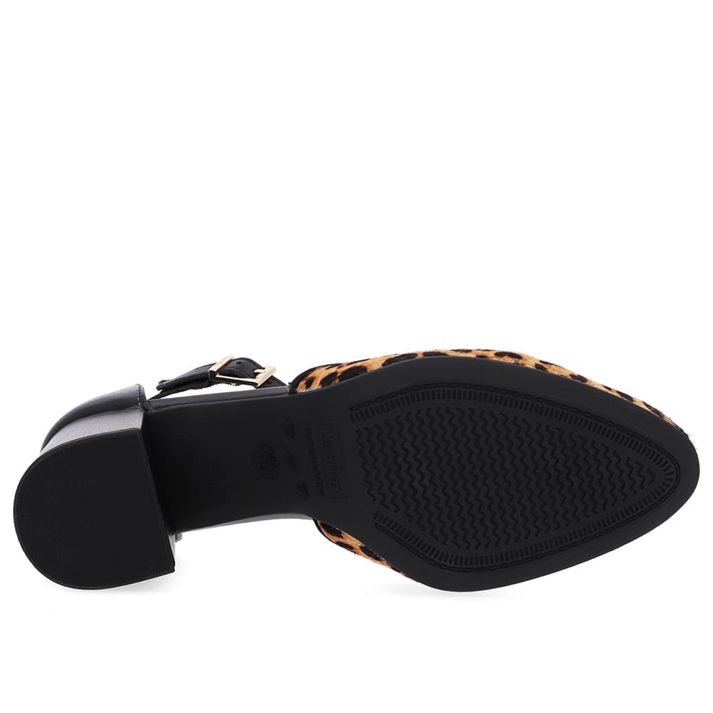 Sapato Boneca Salto Bloco Pelo Animal Print Marrom 5