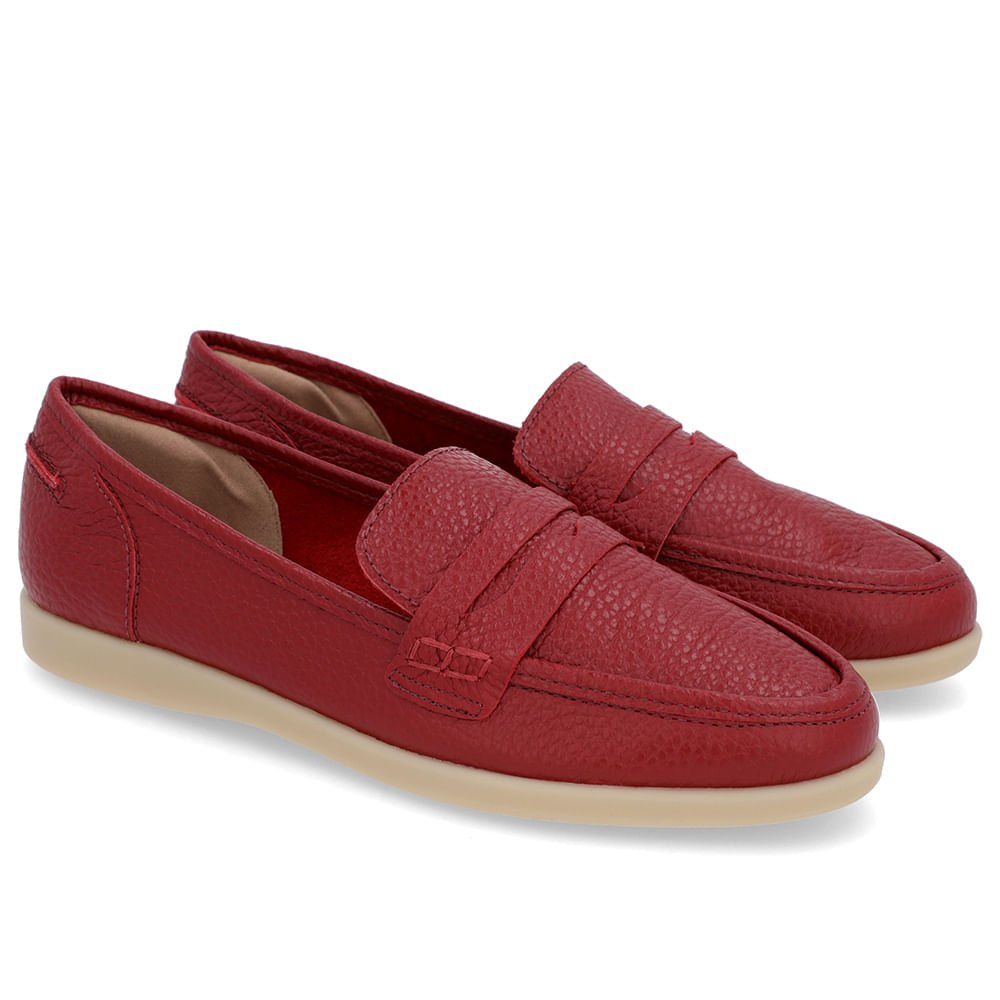 Loafer Casual Vermelho Couro Tira Vermelho 2