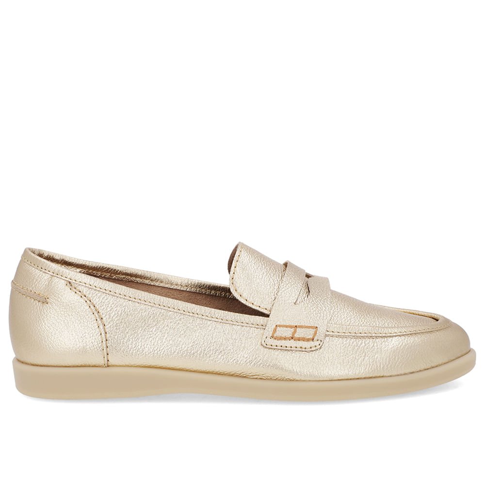 Loafer Casual Dourado Couro Tira