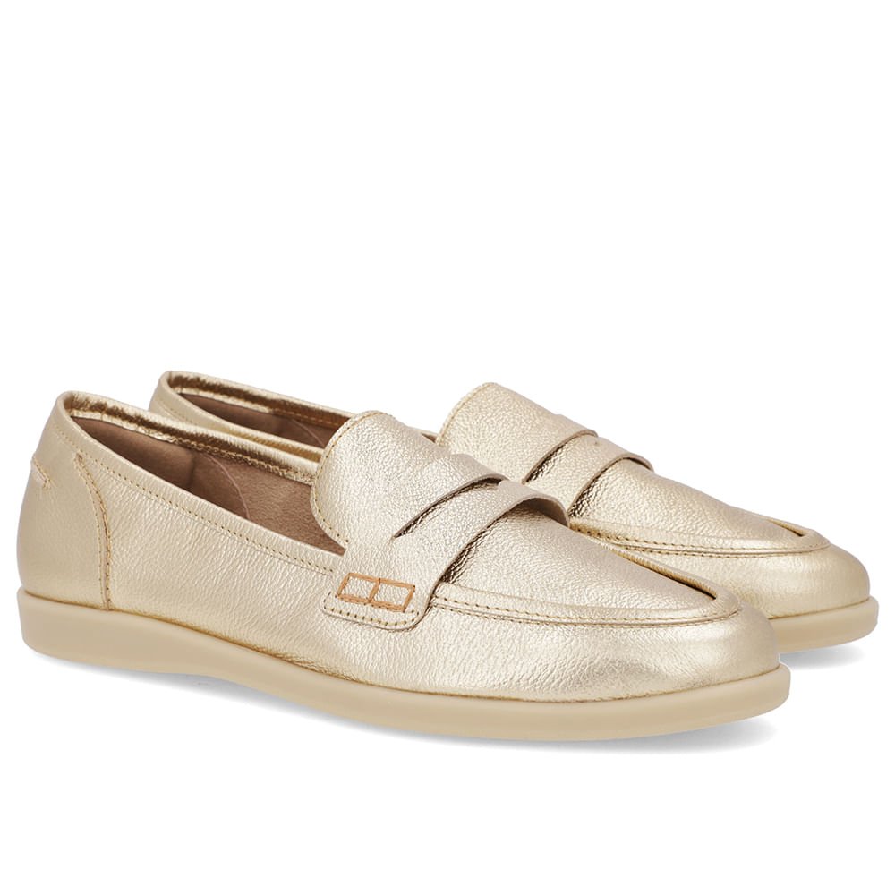 Loafer Casual Dourado Couro Tira Dourado 2