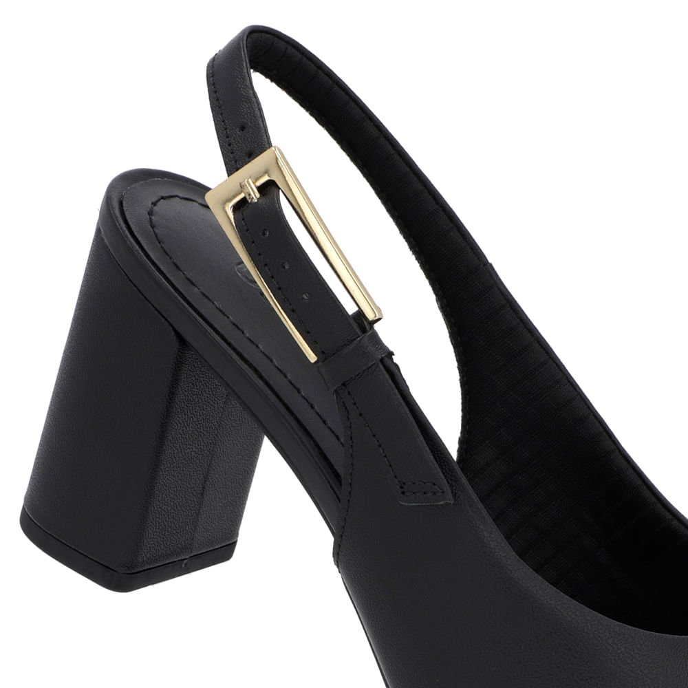 Slingback Casual Preto Salto Bloco Couro Preto 4