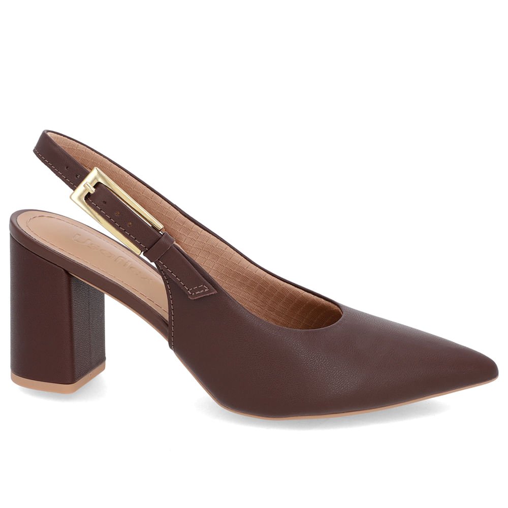Slingback Casual Marrom Salto Bloco Couro