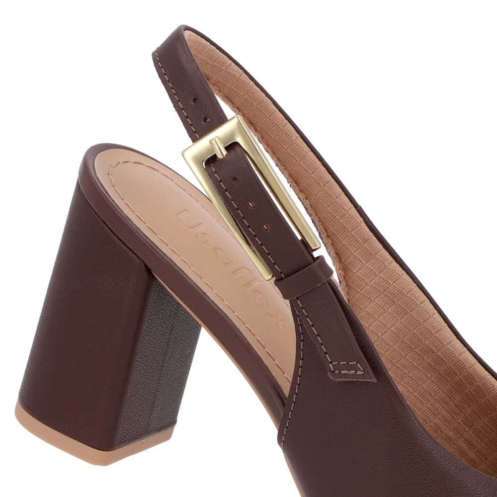 Slingback Casual Marrom Salto Bloco Couro Marrom 4