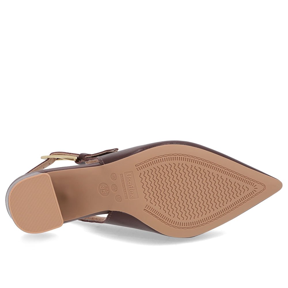 Slingback Casual Marrom Salto Bloco Couro Marrom 5