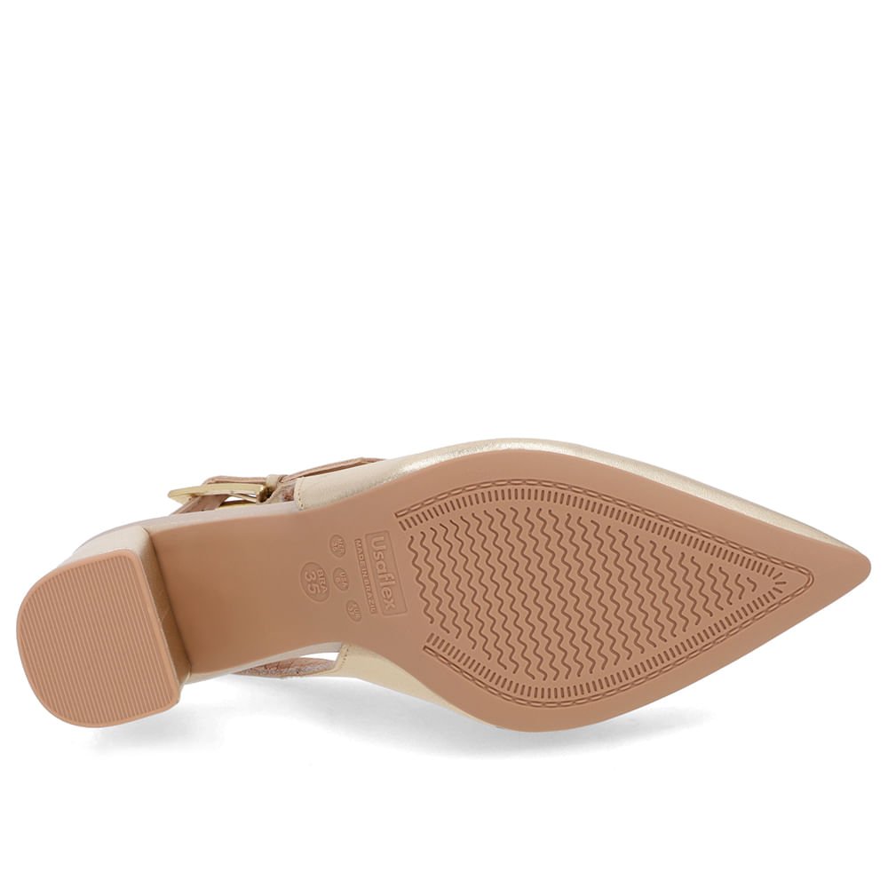 Slingback Casual Dourado Salto Bloco Couro Dourado 5