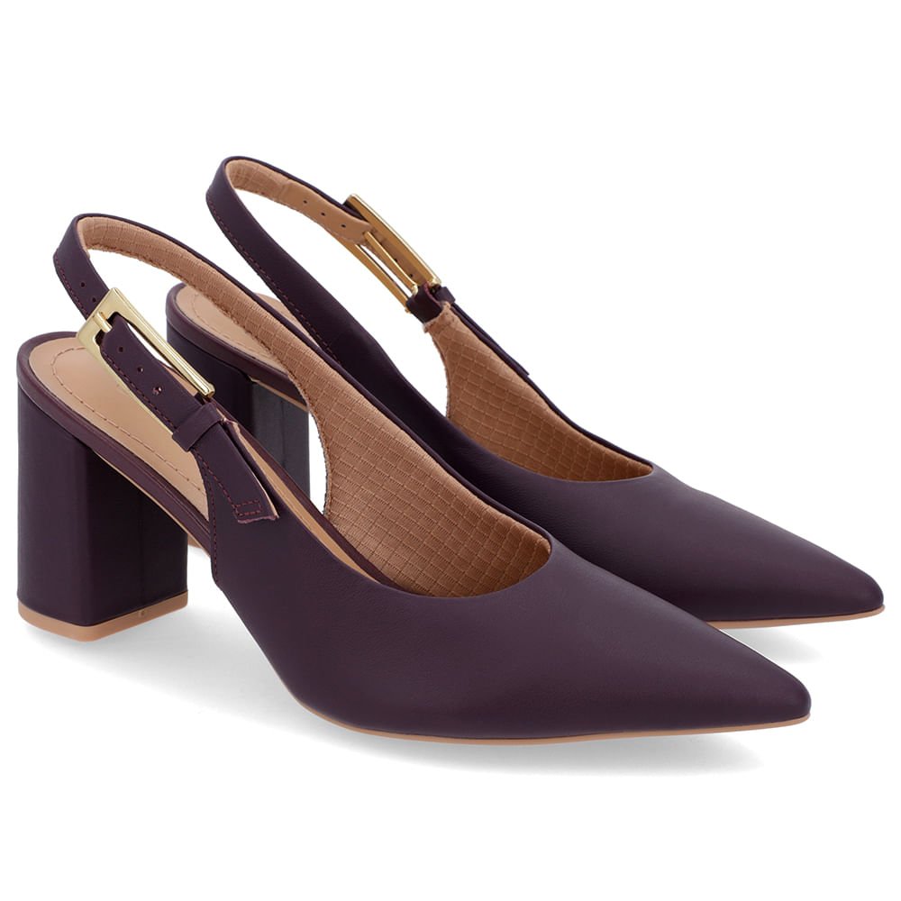 Slingback Casual Roxo Salto Bloco Couro Roxo 3