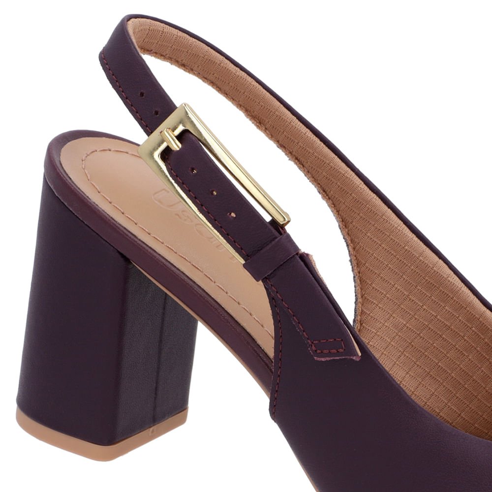Slingback Casual Roxo Salto Bloco Couro Roxo 4