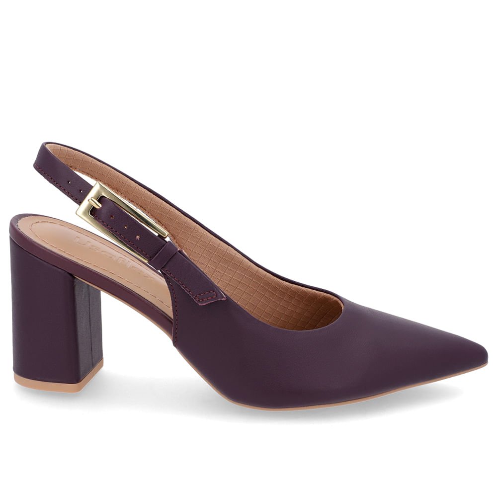 Slingback Casual Roxo Salto Bloco Couro