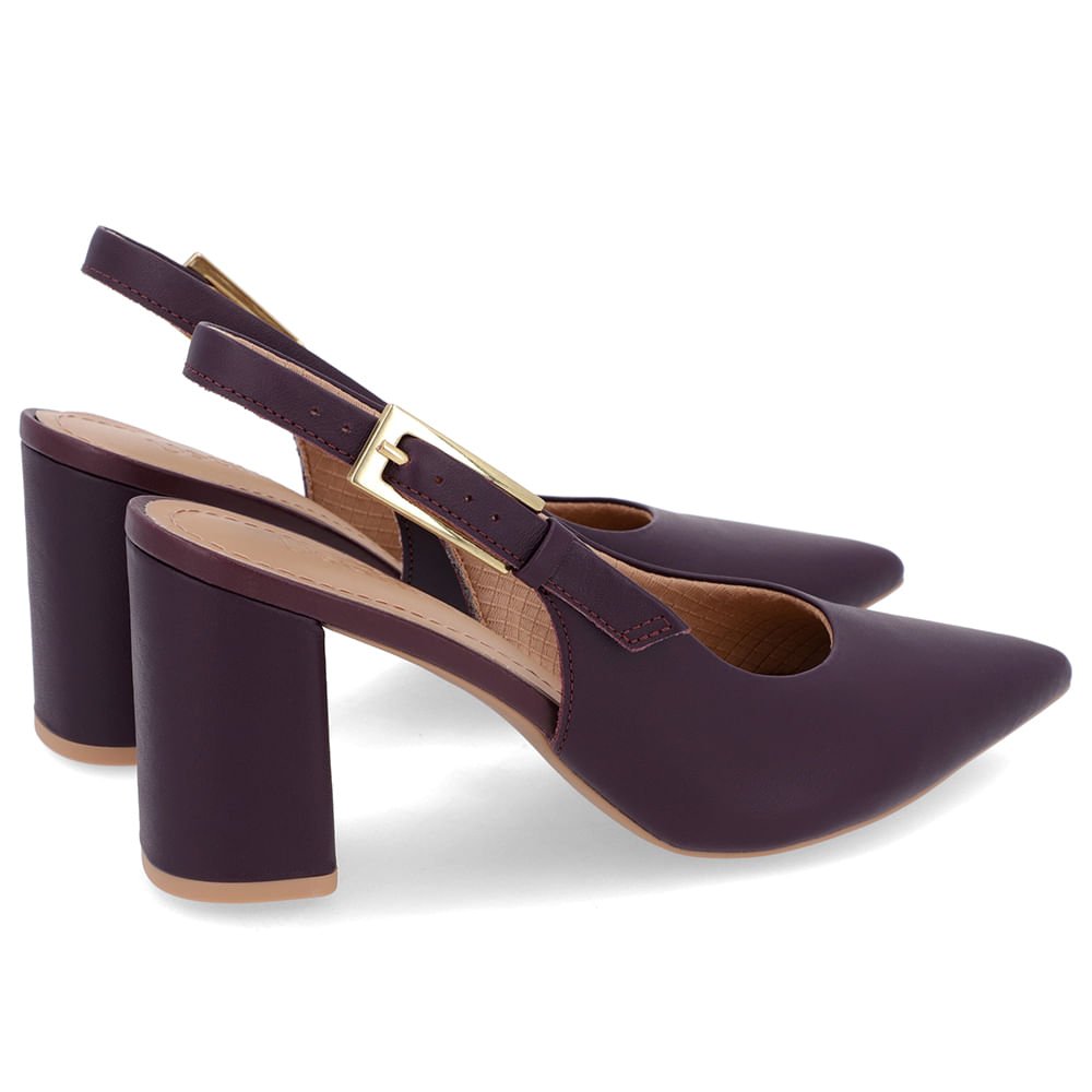 Slingback Casual Roxo Salto Bloco Couro Roxo 2