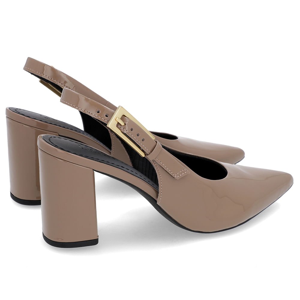 Slingback Casual Marrom Salto Bloco Verniz Marrom 2