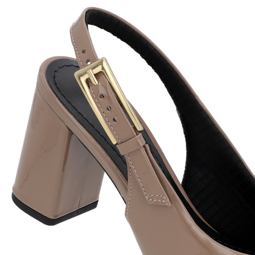 Slingback Casual Marrom Salto Bloco Verniz Marrom 3