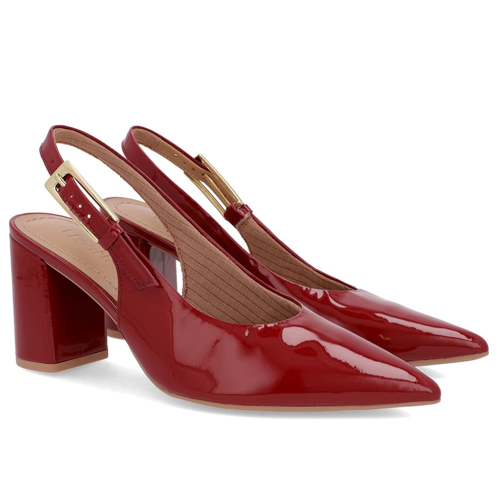 Slingback Casual Vermelho Salto Bloco Verniz Vermelho 2