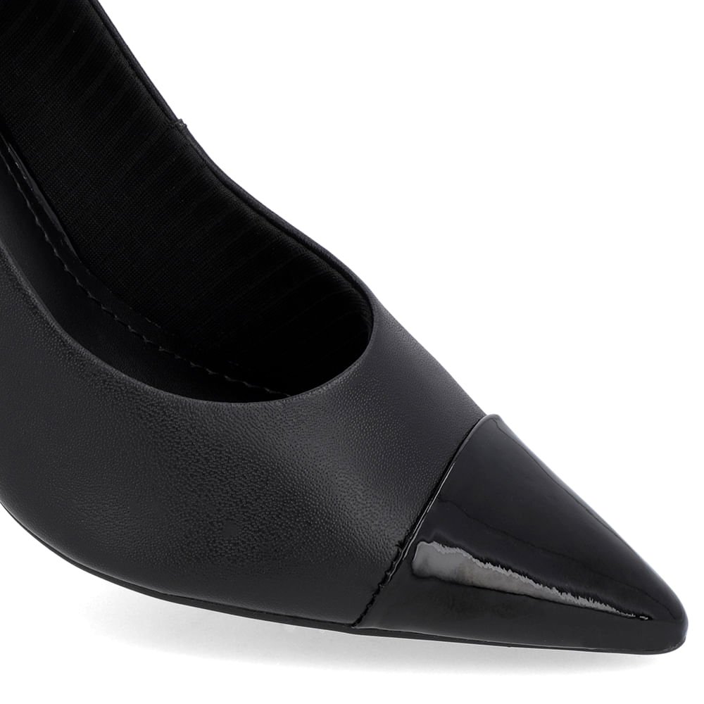 Scarpin Salto Bloco Couro Preto Bico Fino Verniz Preto 4