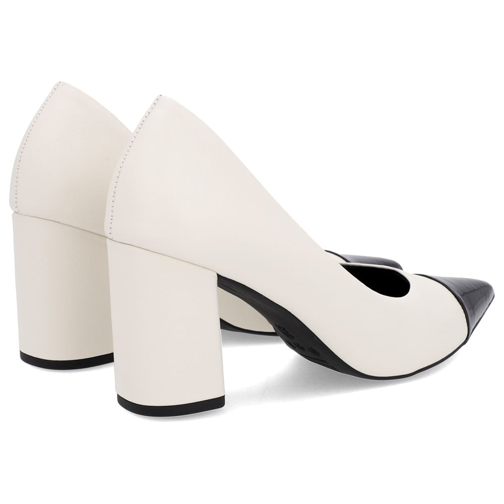 Scarpin Salto Bloco Couro Branco Marfim Bico Fino Verniz Branco 3