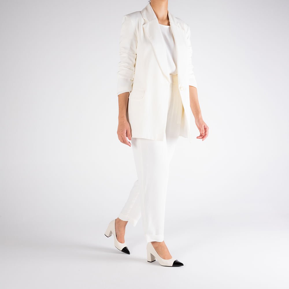 Scarpin Salto Bloco Couro Branco Marfim Bico Fino Verniz Branco 4