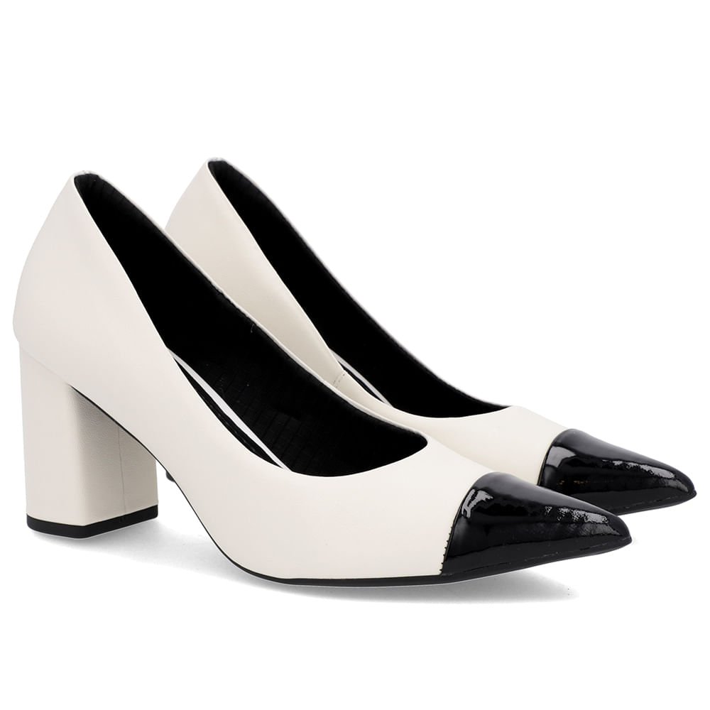 Scarpin Salto Bloco Couro Branco Marfim Bico Fino Verniz Branco 2