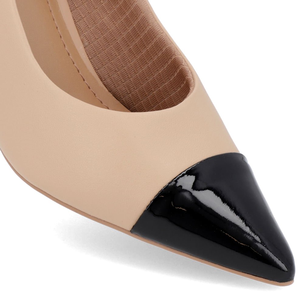 Scarpin Salto Bloco Couro Bege Bico Fino Verniz Bege 4