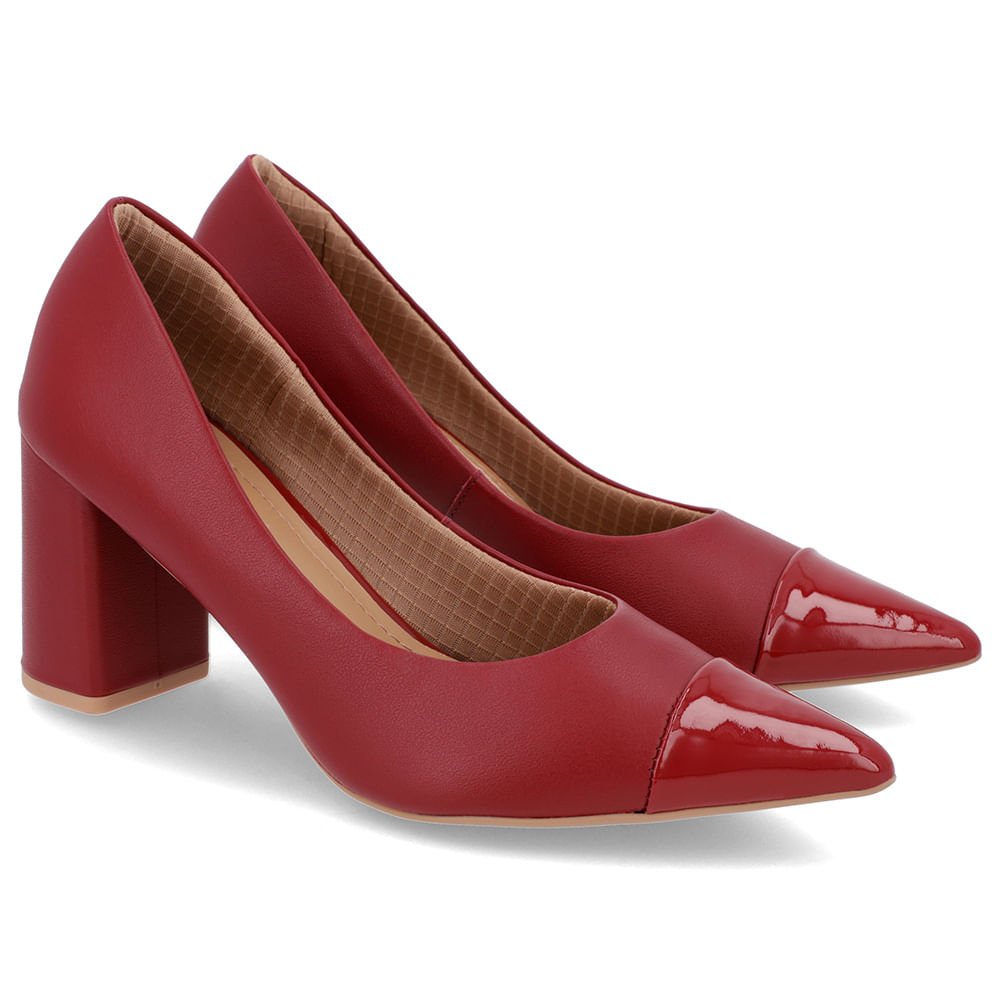 Scarpin Salto Bloco Couro Vermelho Bico Fino Verniz Vermelho 2
