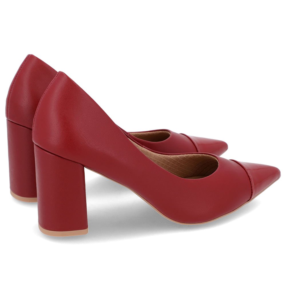 Scarpin Salto Bloco Couro Vermelho Bico Fino Verniz Vermelho 3