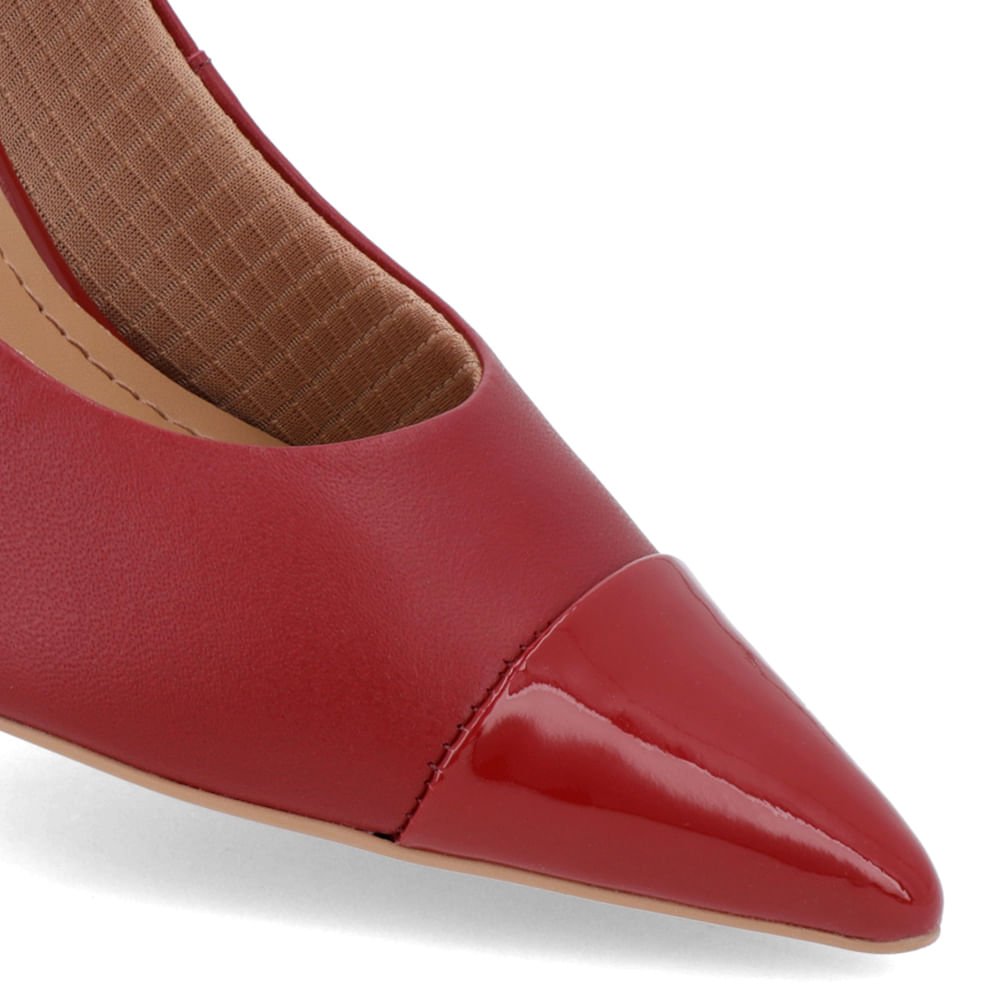 Scarpin Salto Bloco Couro Vermelho Bico Fino Verniz Vermelho 4