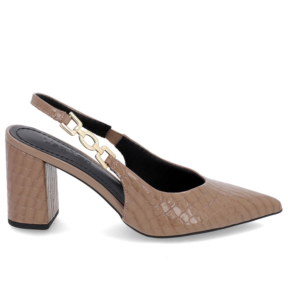 Slingback Marrom Fendi Salto Bloco Verniz Fivela