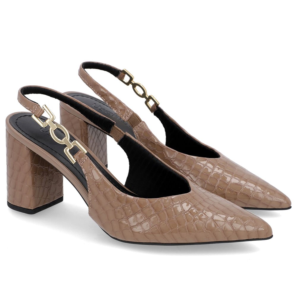 Slingback Marrom Fendi Salto Bloco Verniz Fivela Marrom 2
