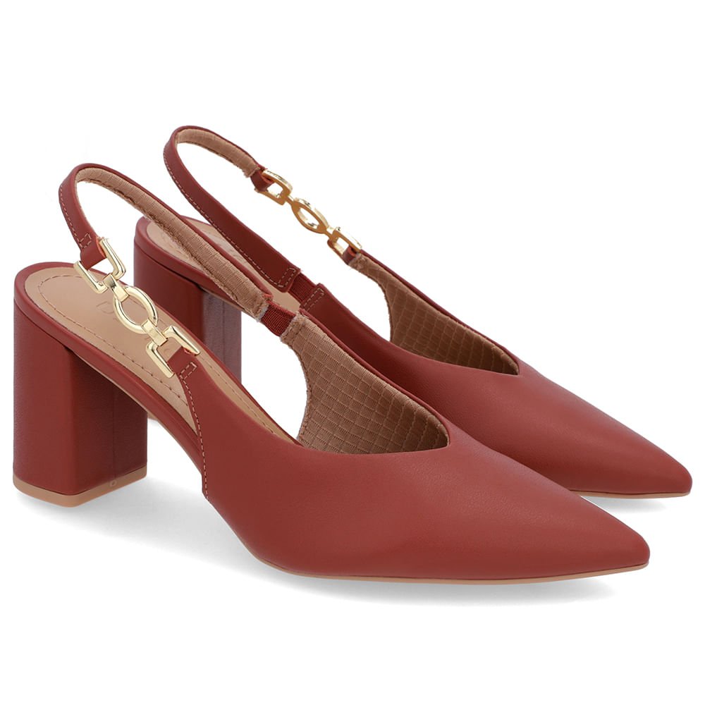 Slingback Marrom Salto Bloco Couro Fivela Marrom 2