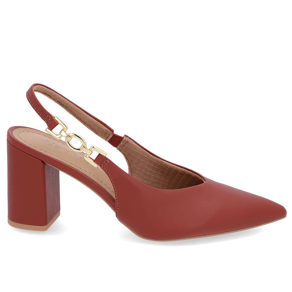 Slingback Marrom Salto Bloco Couro Fivela