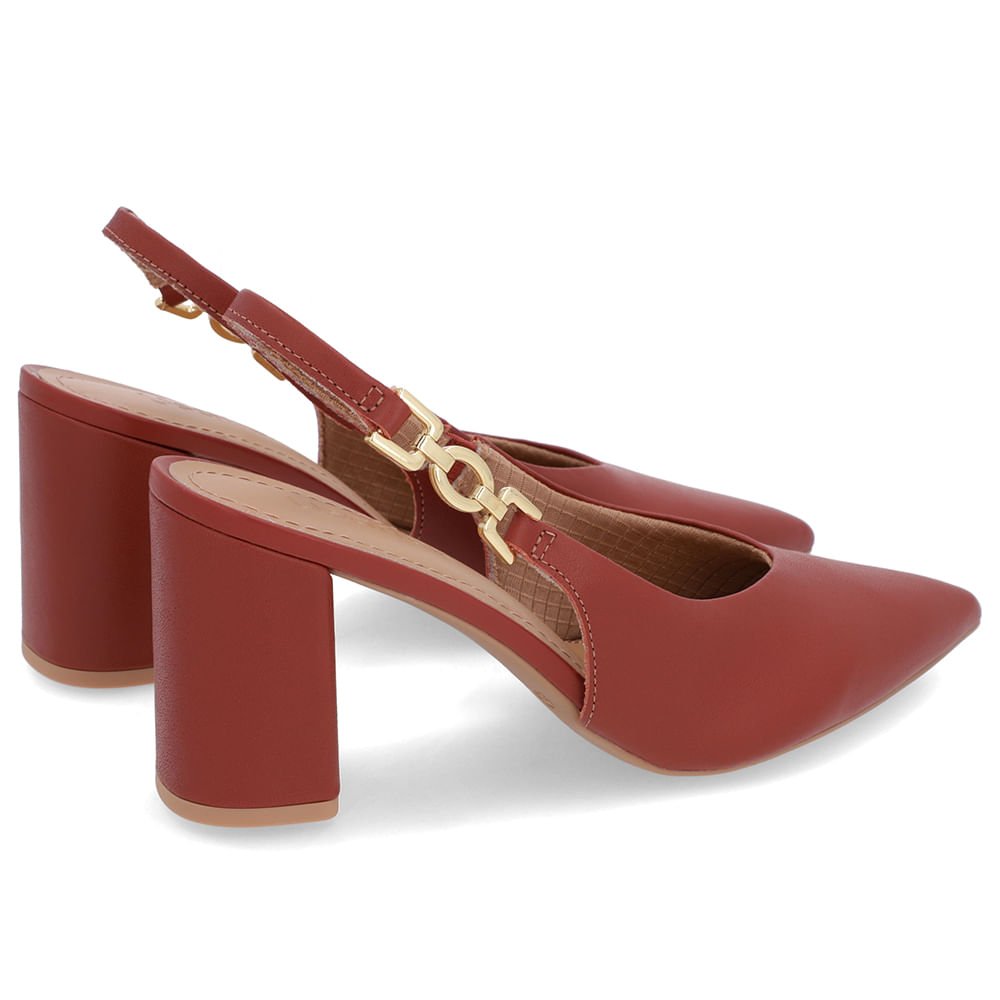 Slingback Marrom Salto Bloco Couro Fivela Marrom 3