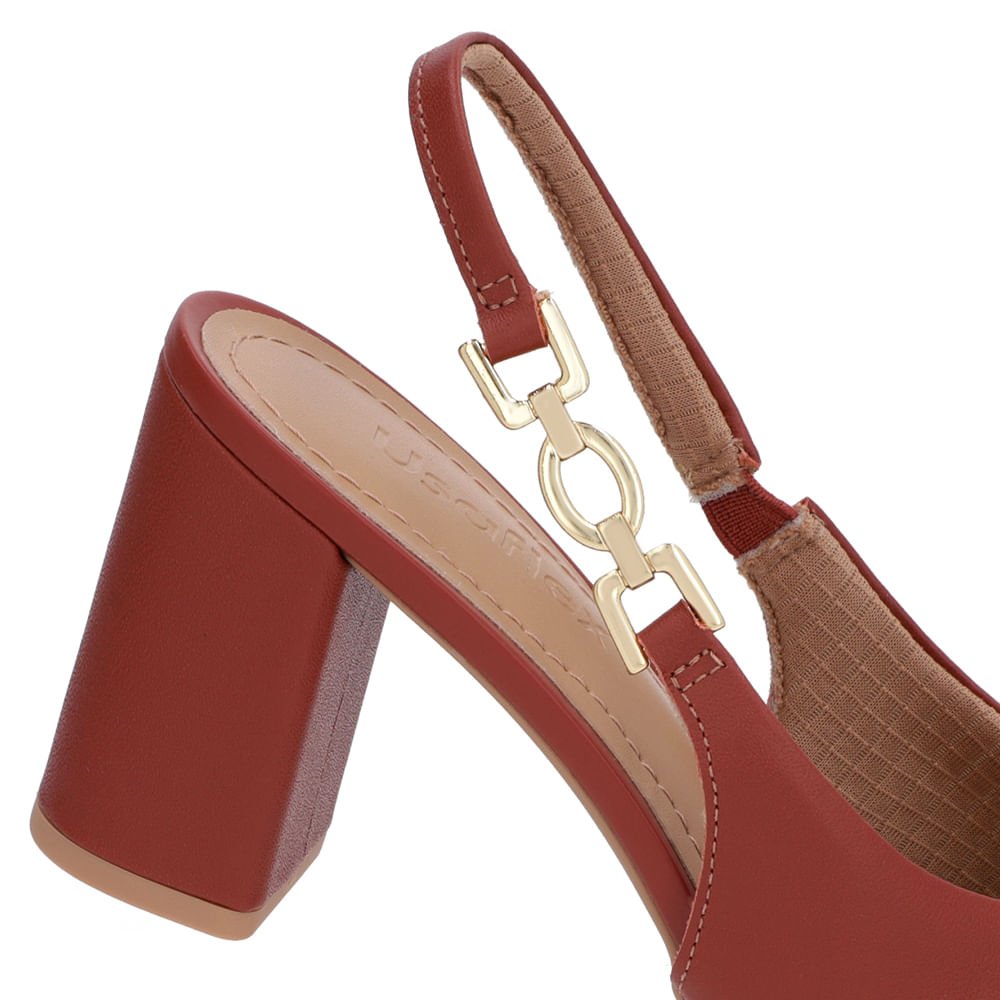 Slingback Marrom Salto Bloco Couro Fivela Marrom 4