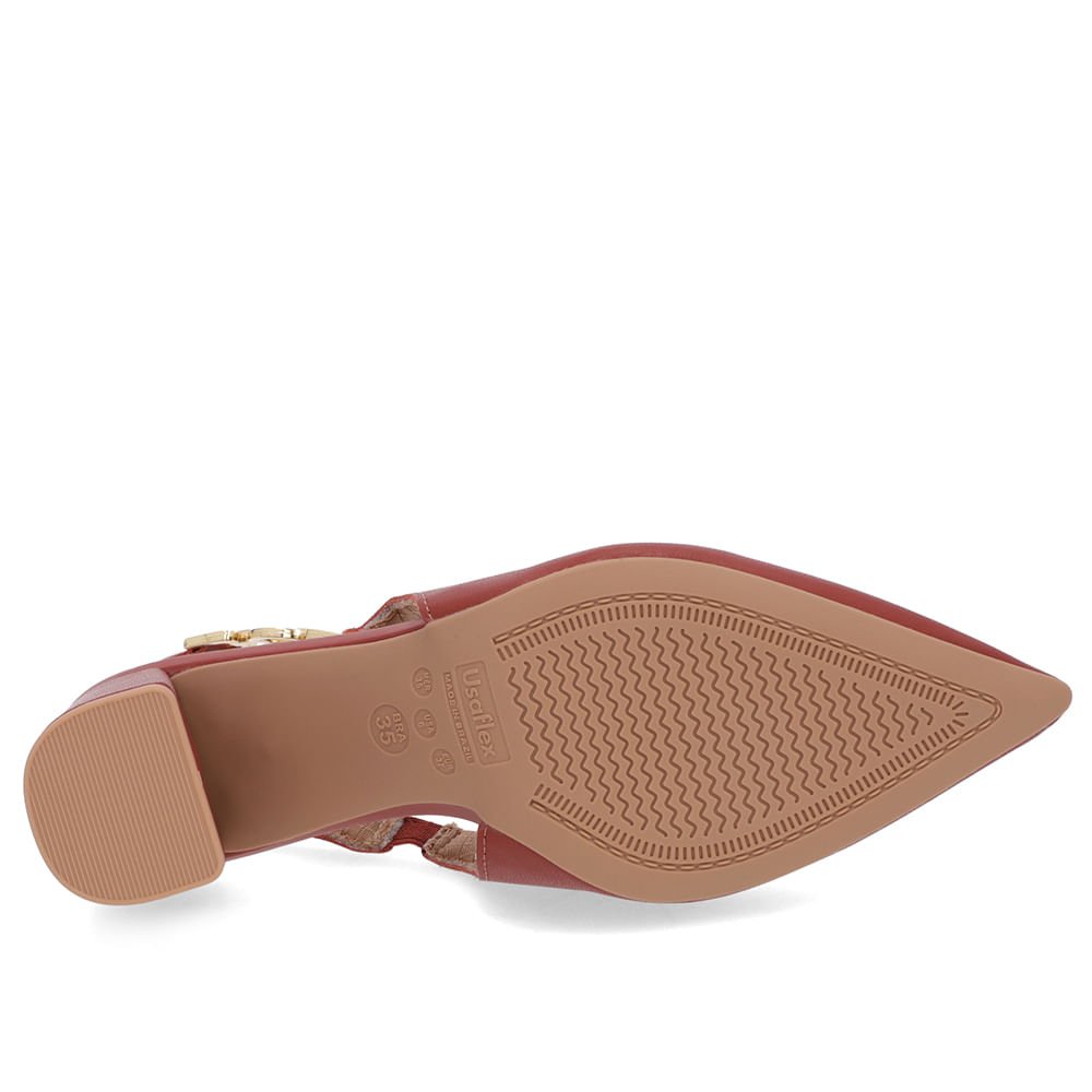 Slingback Marrom Salto Bloco Couro Fivela Marrom 5