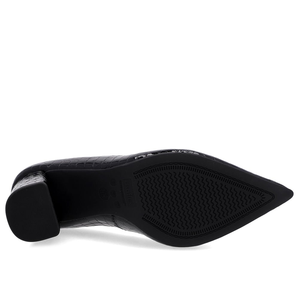 Scarpin Salto Bloco Verniz Preto Bridão Bico Fino Preto 5