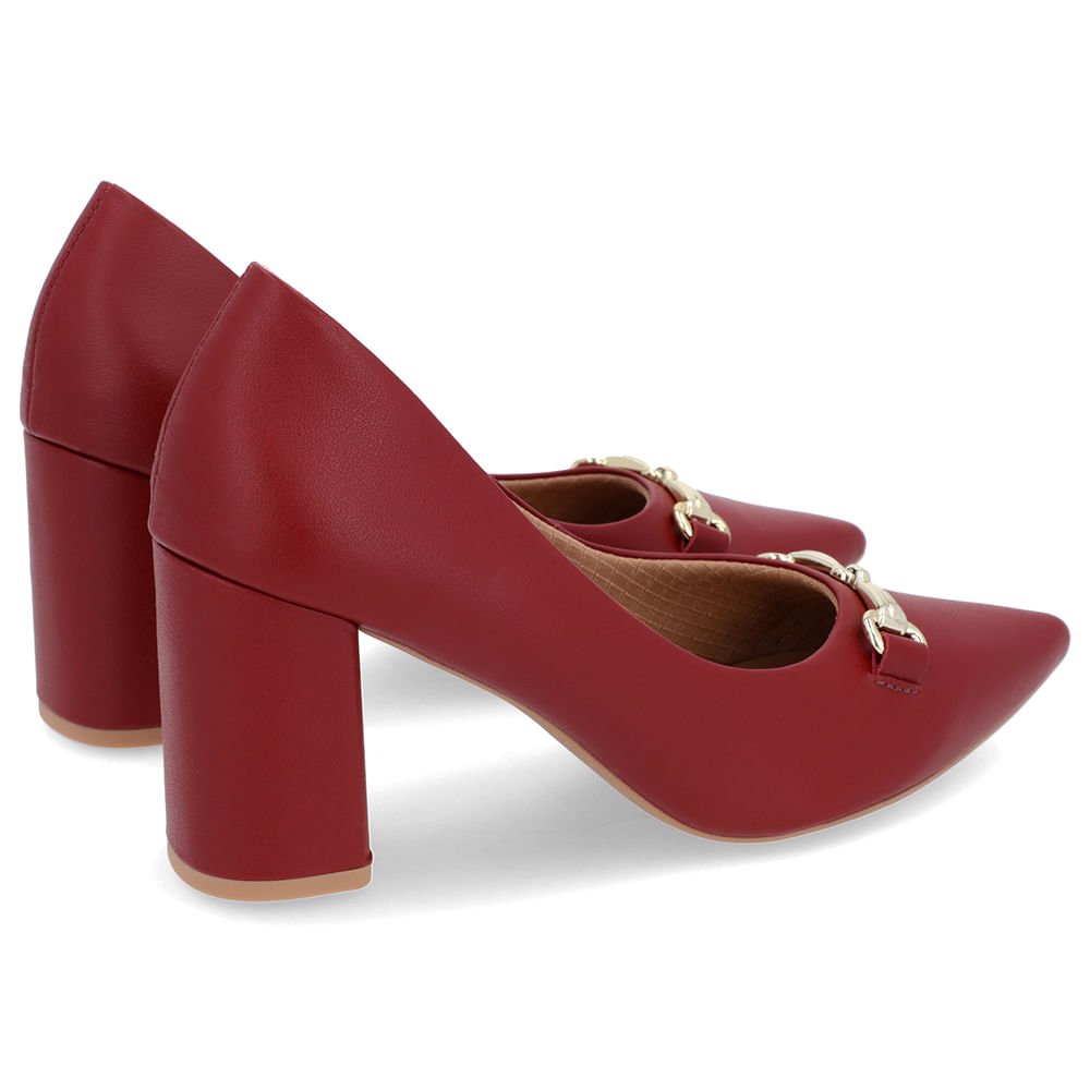 Scarpin Salto Bloco Couro Vermelho Bridão Bico Fino Vermelho 3