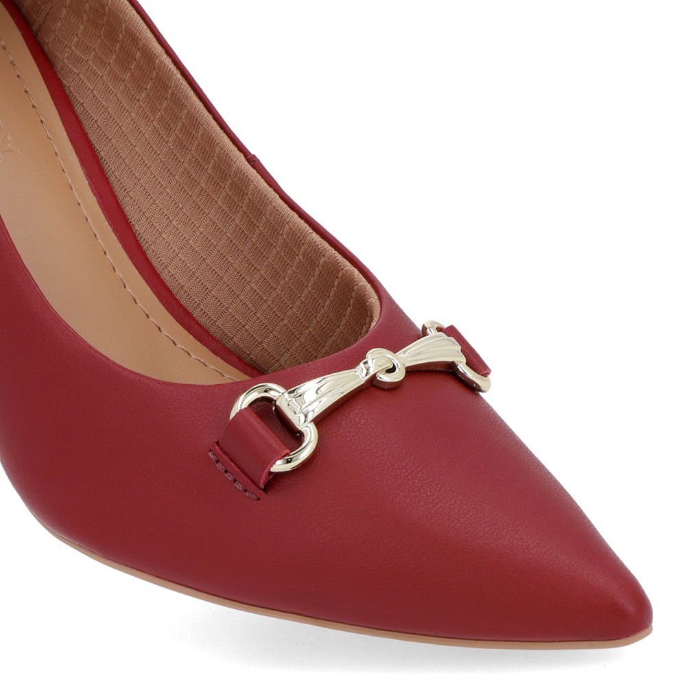 Scarpin Salto Bloco Couro Vermelho Bridão Bico Fino Vermelho 4