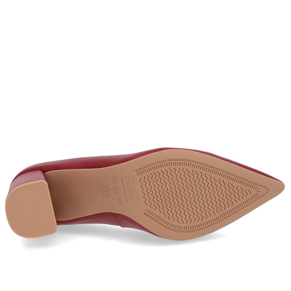 Scarpin Salto Bloco Couro Vermelho Bridão Bico Fino Vermelho 5