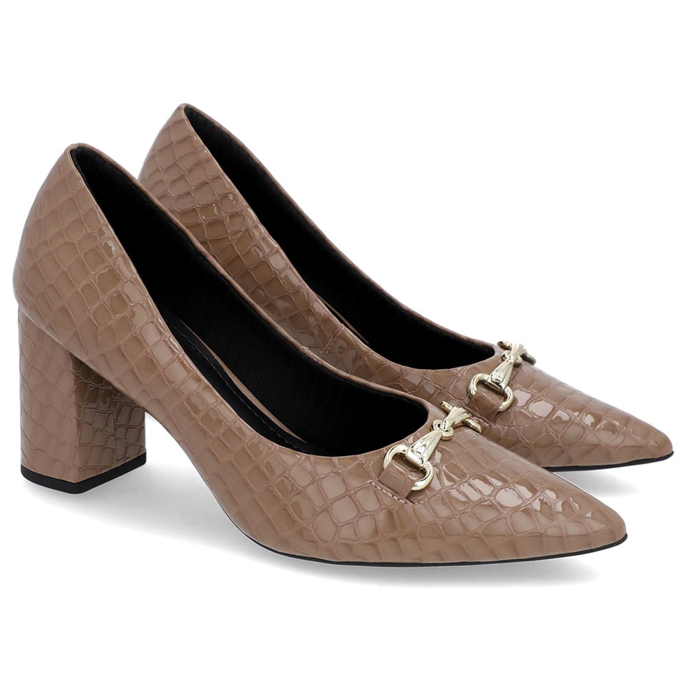 Scarpin Salto Bloco Verniz Marrom Bridão Bico Fino Marrom 2