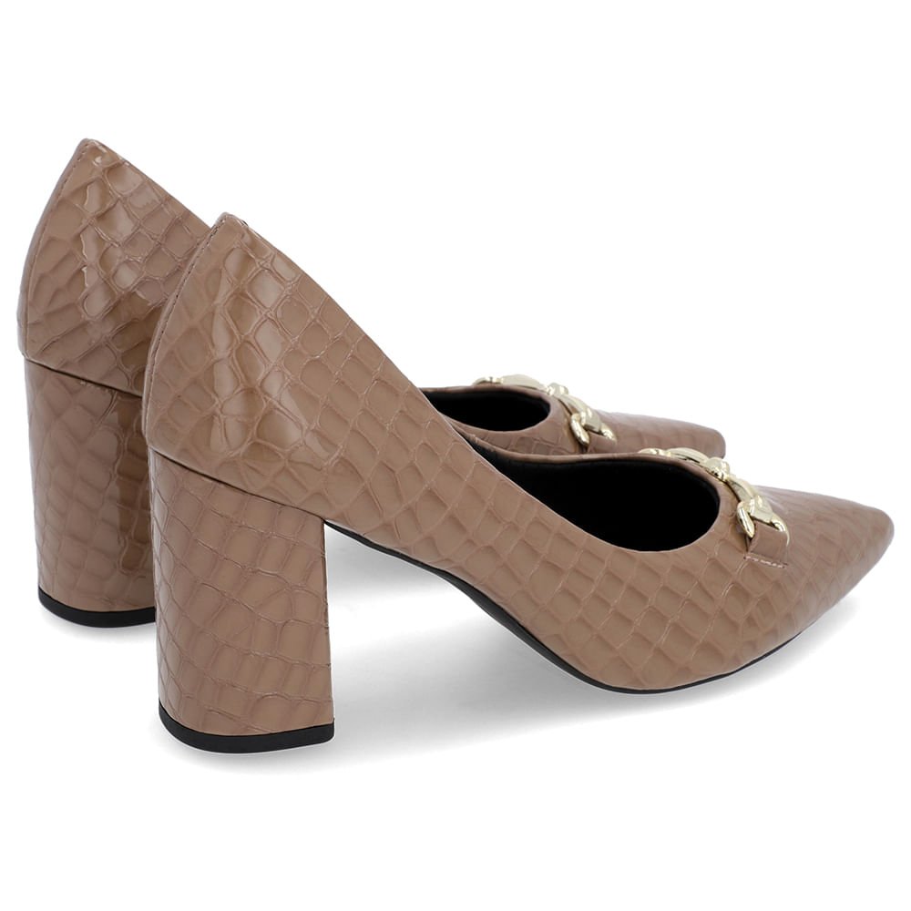 Scarpin Salto Bloco Verniz Marrom Bridão Bico Fino Marrom 3
