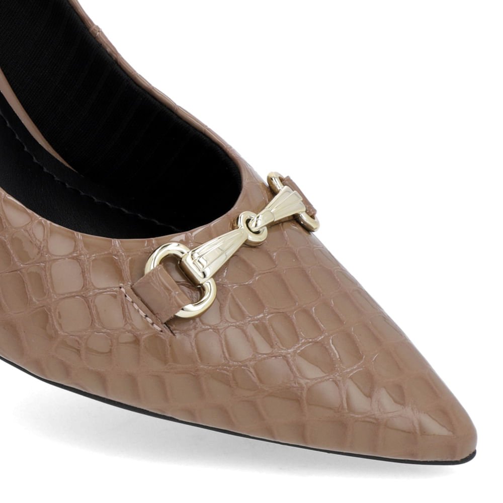 Scarpin Salto Bloco Verniz Marrom Bridão Bico Fino Marrom 4