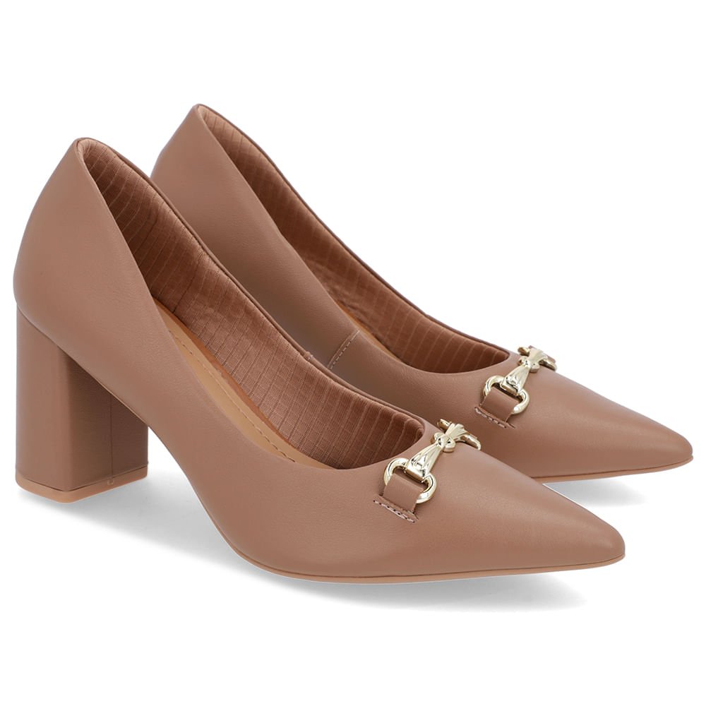 Scarpin Salto Bloco Couro Marrom Bridão Bico Fino Marrom 2