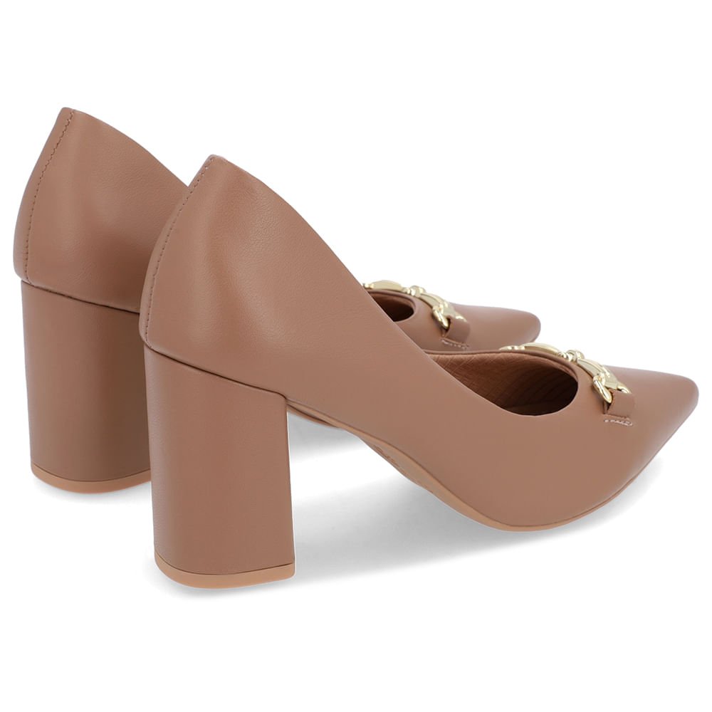 Scarpin Salto Bloco Couro Marrom Bridão Bico Fino Marrom 3