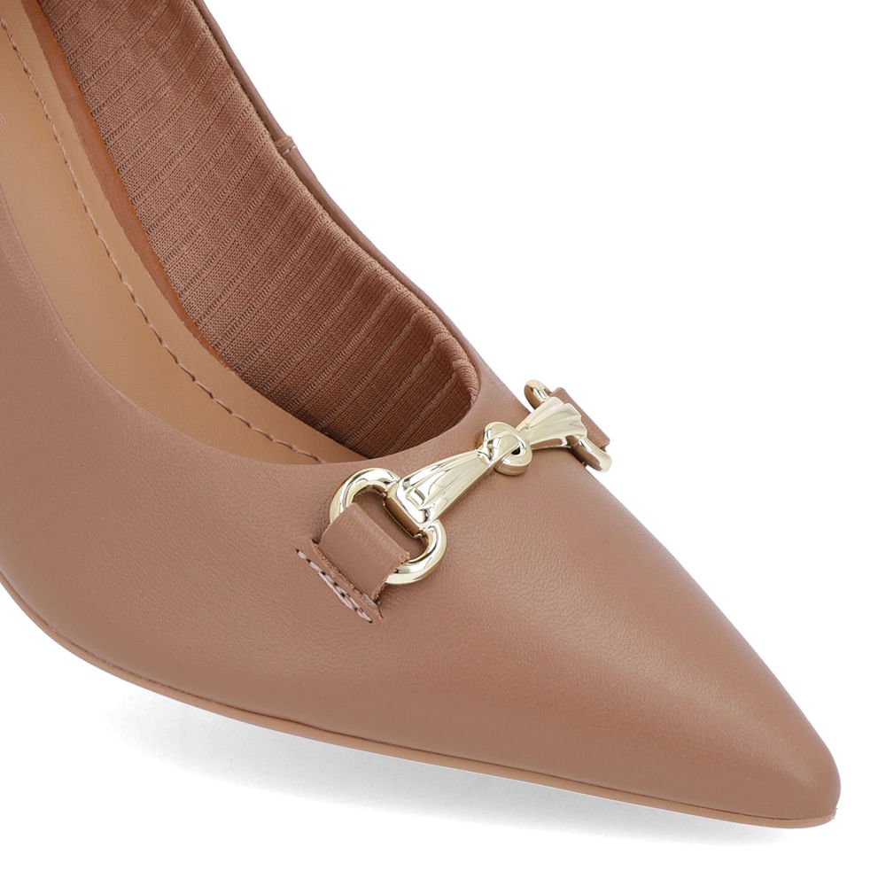 Scarpin Salto Bloco Couro Marrom Bridão Bico Fino Marrom 4