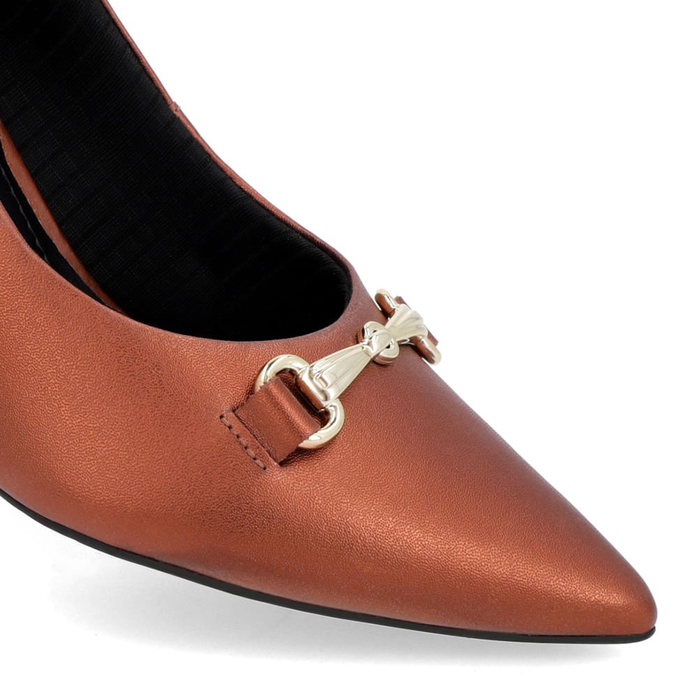 Scarpin Salto Bloco Couro Cobre Bridão Bico Fino Marrom 4