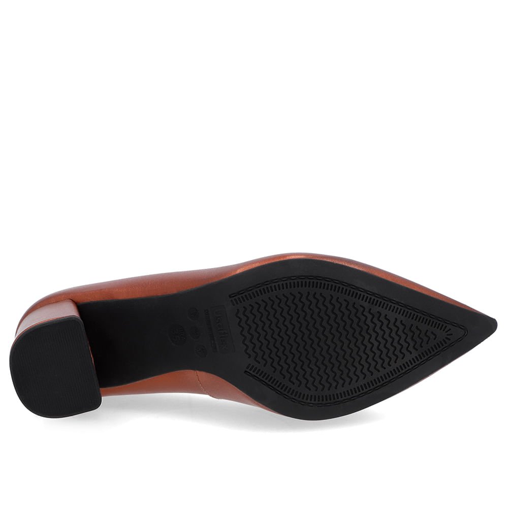 Scarpin Salto Bloco Couro Cobre Bridão Bico Fino Marrom 5