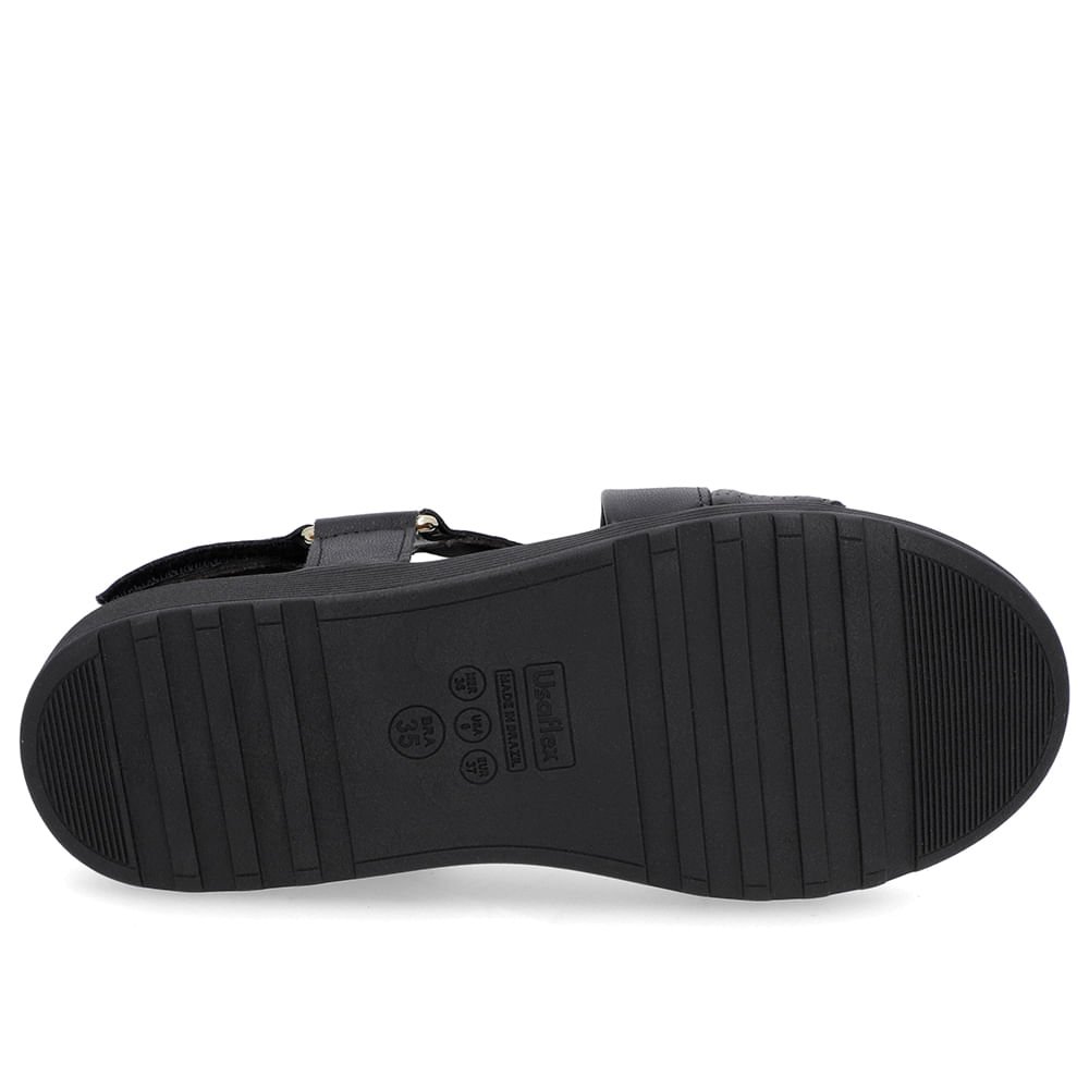 Sandália Tiras Couro Preta Ajuste Fecho-Flex Preto 5