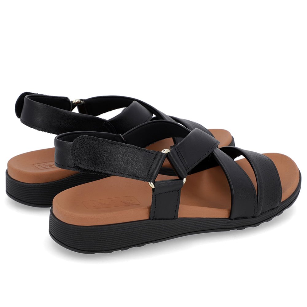 Sandália Tiras Couro Preta Ajuste Fecho-Flex Preto 3